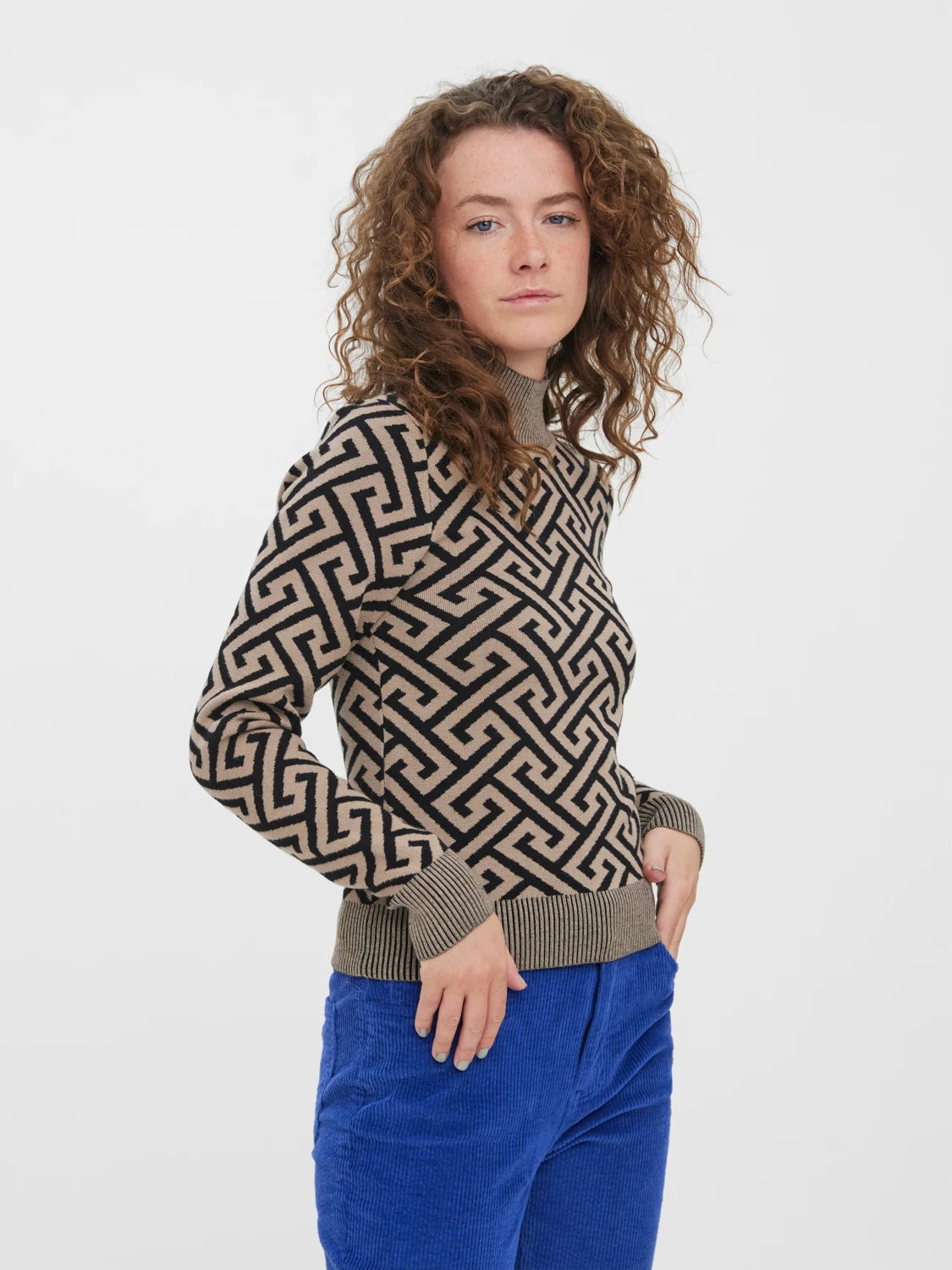 Pull col roulé à motif